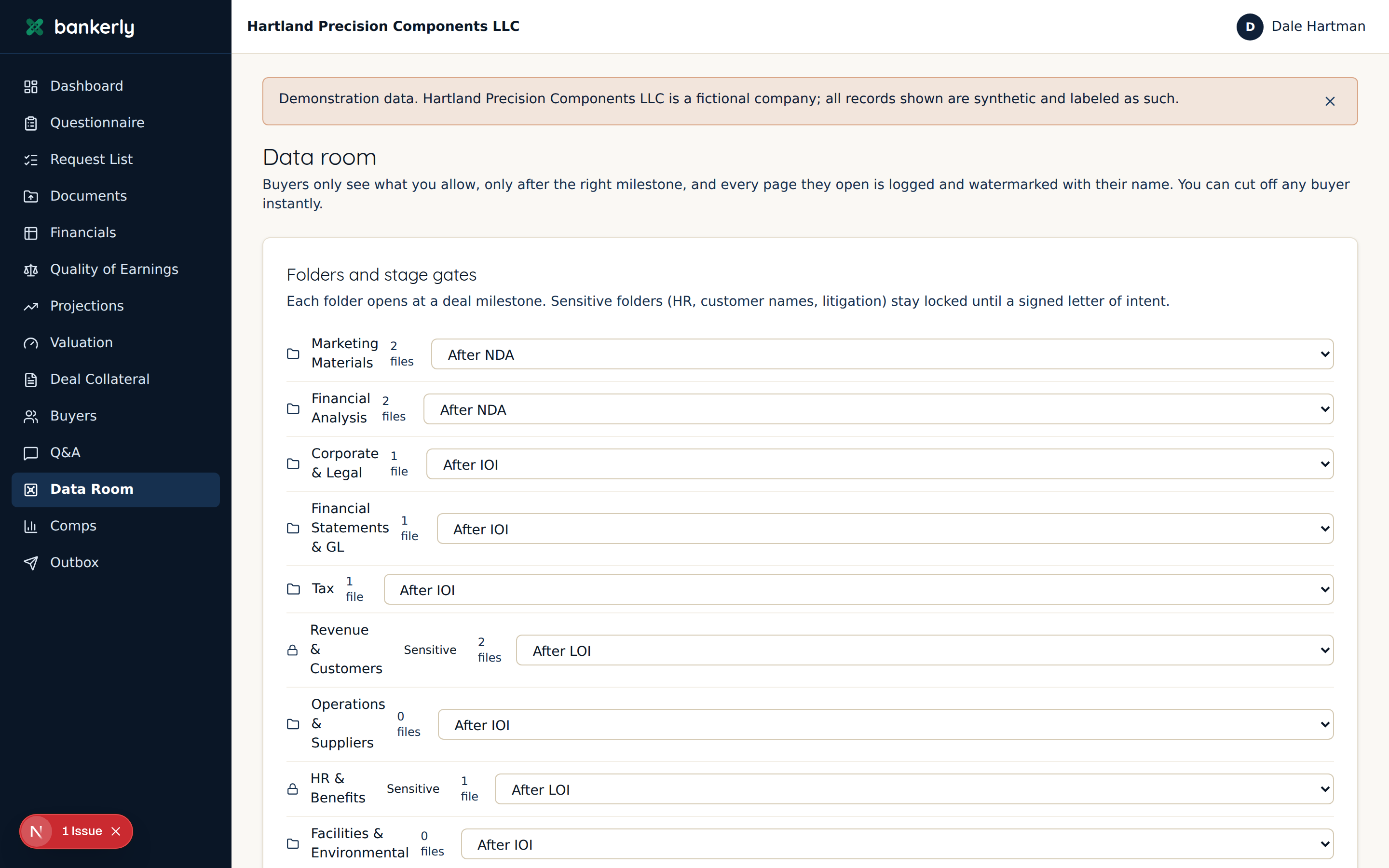 Data room — Per-viewer watermarks, expiring links, instant revoke